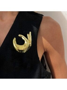 New 18k Gold Plated Hand Sculptural Ok Brooch